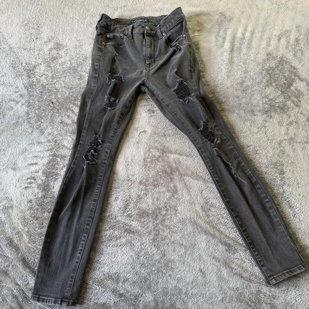Aeropostale High Waisted Jeggings Womens 6 Reg‎ Grey Distressed